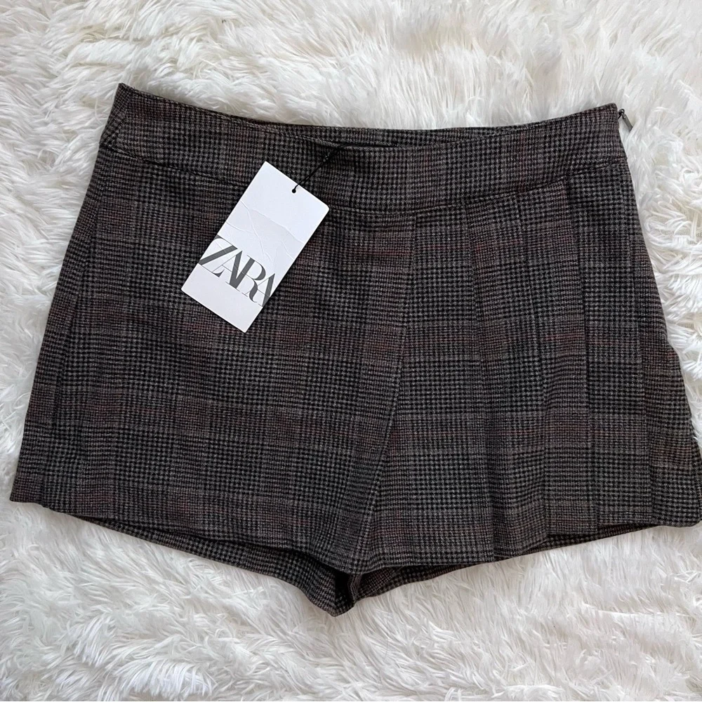 Zara Plaid Brown and Black Pleated Mini Skort